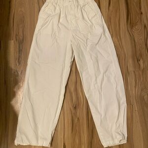 White Elastic Waist Casual Pants